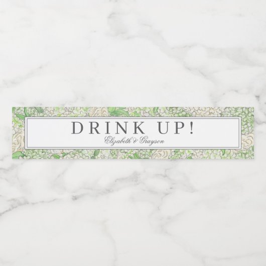 Waterverf Groene en Witte Hydrangea Crest Waterfles Etiket (Enkel label)