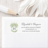 Waterverf Groene en Witte Hydrangea Wedding Crest Etiket (Insitu)