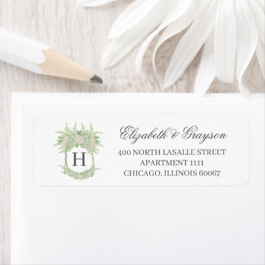 Waterverf Groene en Witte Hydrangea Wedding Crest Etiket (Insitu)