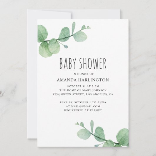 Waterverf groene eucalyptus. Baby shower voor groe Kaart (Voorkant)