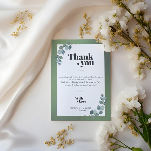 Waterverf groene eucalyptus bedankkaart