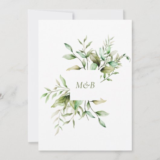 Waterverf Groene Eucalyptus Bladgroen Bruiloft Kaart (Achterkant)