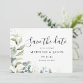 Waterverf Groene Eucalyptus Gouden Bruiloft Save The Date (Staand voorkant)