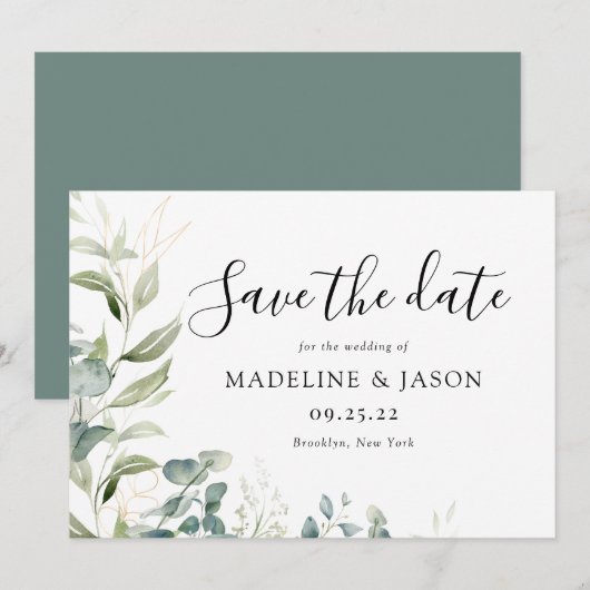 Waterverf Groene Eucalyptus Gouden Bruiloft Save The Date (Voorkant / Achterkant)