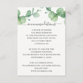 Waterverf groene eucalyptus trouwaccommodaties informatiekaartje
