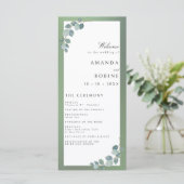 Waterverf Groene Eucalyptus Trouwprogramma's (Staand voorkant)
