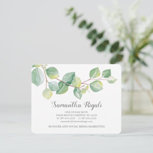 Waterverf Groene Eucalyptus Visitekaartje Informatiekaartje (Staand voorkant)