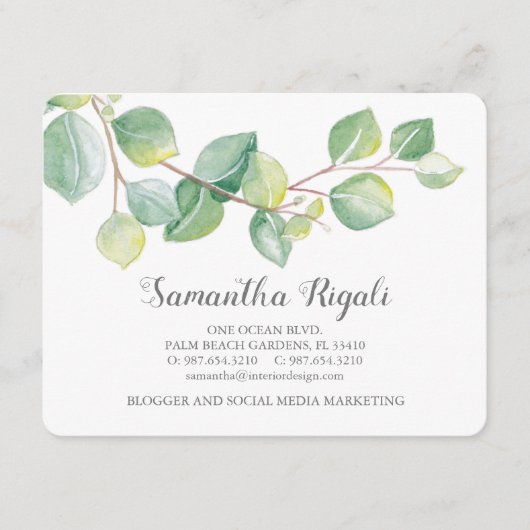 Waterverf Groene Eucalyptus Visitekaartje Informatiekaartje (Voorkant)