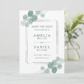Waterverf Groene Eucalyptus Weddenschap Save The Date (Staand voorkant)