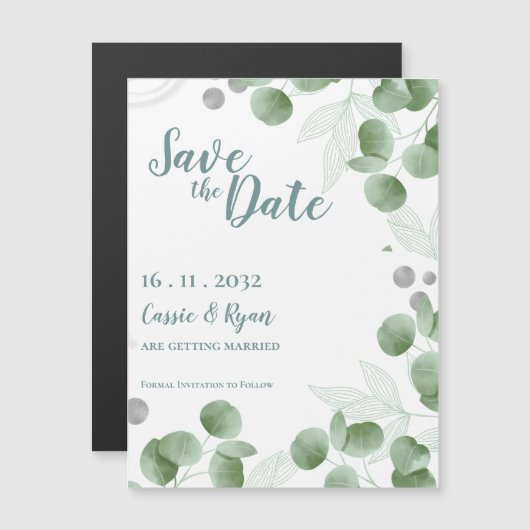 Waterverf Groene Eucalyptus Wedding Save the Date (Voorkant / Achterkant)