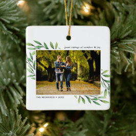Waterverf Groene Familie Kerst Foto Keramisch Ornament