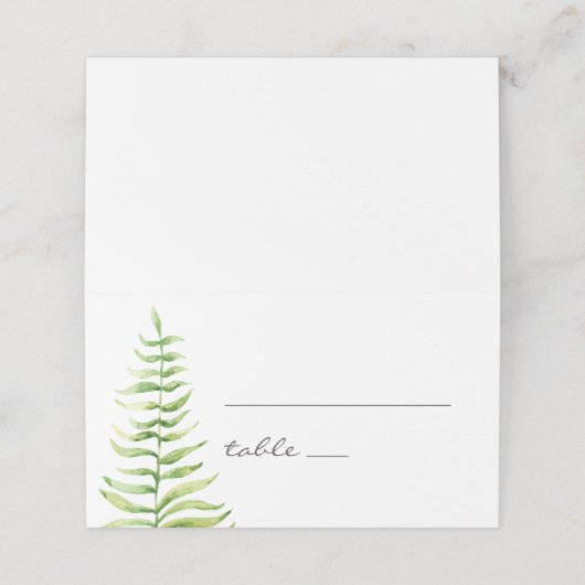 Waterverf groene fern. Bosbouwbruiloft Plaatskaartje (Buitenkant ongevouwen)