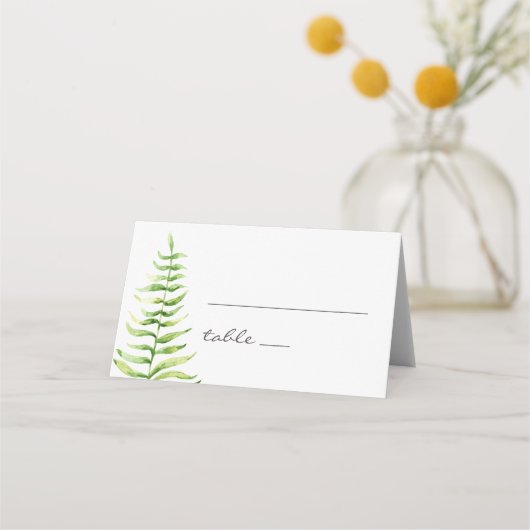Waterverf groene fern. Bosbouwbruiloft Plaatskaartje (Voorkant)