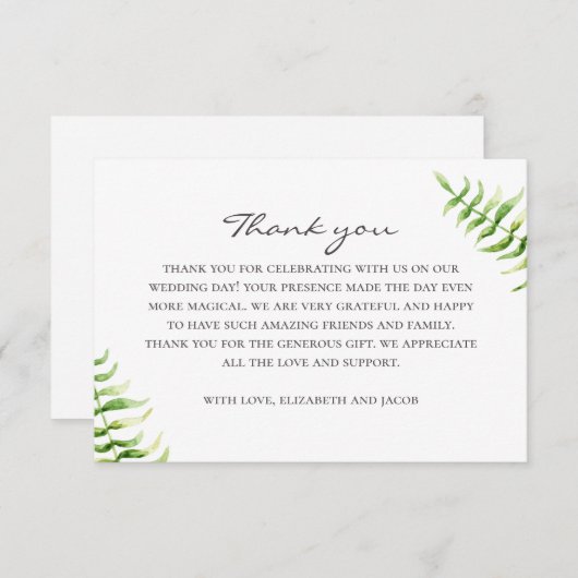 Waterverf groene fern. Greenery botanical bruiloft Bedankkaart (Voorkant / Achterkant)