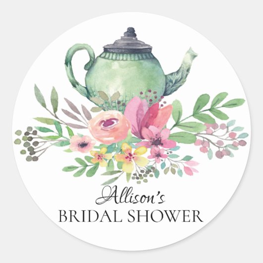 Waterverf Groene Floral Bridal Tea Party Sticker (Voorkant)