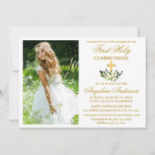 Waterverf Groene Floral Eerste Heilige Communie Kaart (Voorkant)