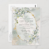 Waterverf Groene Floral Gold Oval Lijst Vertraging Briefkaart (Voorkant / Achterkant)