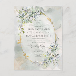 Waterverf Groene Floral Gold Oval Lijst Vertraging Briefkaart