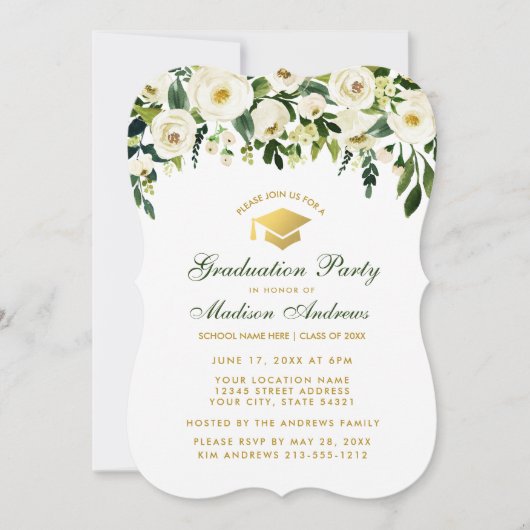 Waterverf Groene Floral Graduation Party Invite B Kaart (Voorkant)