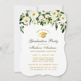 Waterverf Groene Floral Graduation Party Invite B Kaart
