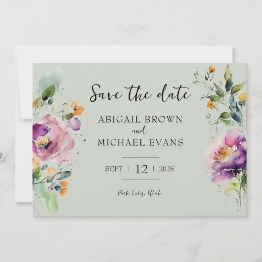 Waterverf Groene Floral Wedding Save The Date (Voorkant)