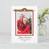 Waterverf Groene Foto Frame Feestdagenkaart (Staand voorkant)