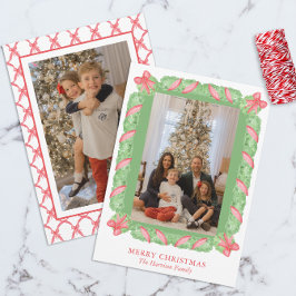 Waterverf Groene Garland & Rode Vlinder Kerstmis F Feestdagenkaart