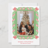 Waterverf Groene Garland & Rode Vlinder Kerstmis F Feestdagenkaart (Voorkant)