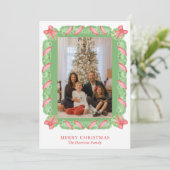 Waterverf Groene Garland & Rode Vlinder Kerstmis F Feestdagenkaart (Staand voorkant)