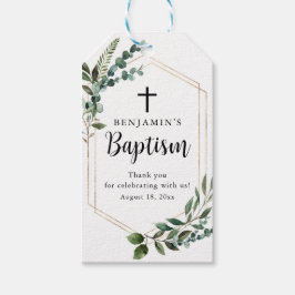 Waterverf Groene Gebladerte Gouden Doop Cadeautag Cadeaulabel