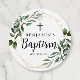 Waterverf Groene Gebladerte Gouden Doop Favor Tag Bedankjes Labels