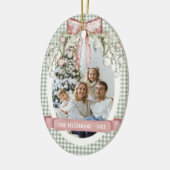 Waterverf groene geruite kerstfoto keramisch ornament (Links)