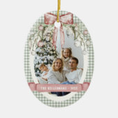 Waterverf groene geruite kerstfoto keramisch ornament (Voorkant)