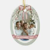 Waterverf groene geruite kerstfoto keramisch ornament (Achterkant)
