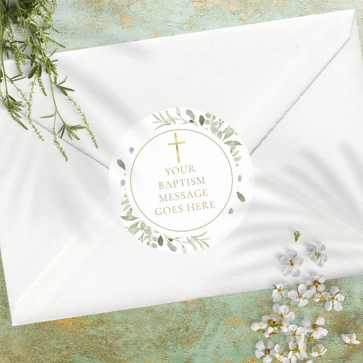 Waterverf Groene Goud Doop Bericht Ronde Sticker