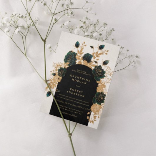 waterverf groene gouden rozen Weddenschap Kaart