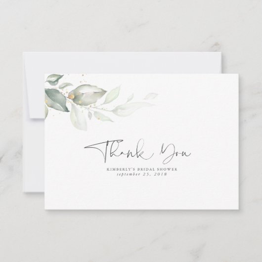 Waterverf Groene Goudkleurige Bladeren Kleine Dank Bedankkaart (Voorkant)