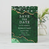 Waterverf Groene goudmarmer Agate Geode Lichten Save The Date (Staand voorkant)