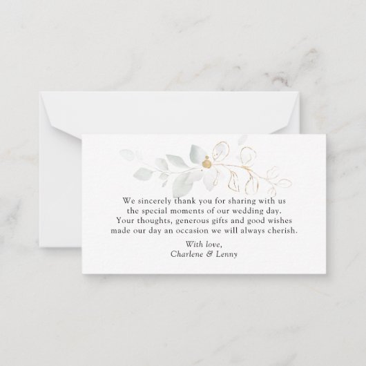 Waterverf Groene goudvulling Dank je wel Kaart Notitiekaartje (Achterkant)