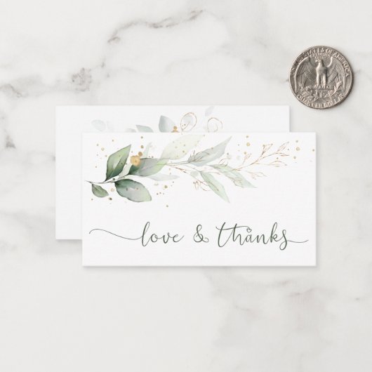 Waterverf Groene goudvulling Dank je wel Kaart Notitiekaartje (Voorkant / Achterkant in situ)