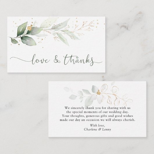 Waterverf Groene goudvulling Dank je wel Kaart Notitiekaartje (Voorkant / Achterkant)