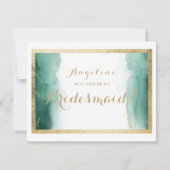 Waterverf groene goudwitte bruidsbruid kaart (Voorkant)