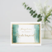 Waterverf groene goudwitte bruidsbruid kaart (Staand voorkant)