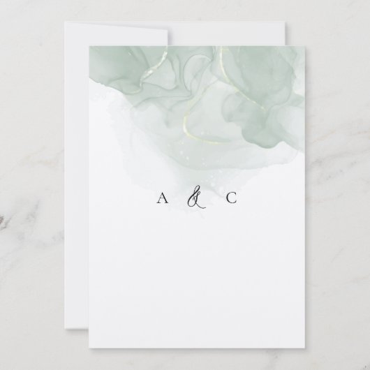 Waterverf groene handtekening kalligrafie bruiloft kaart (Achterkant)