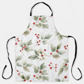 Waterverf groene Holly en rode bessen Schort (Voorkant)