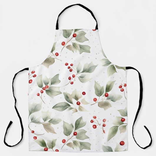 Waterverf groene Holly en rode bessen Schort (Voorkant)