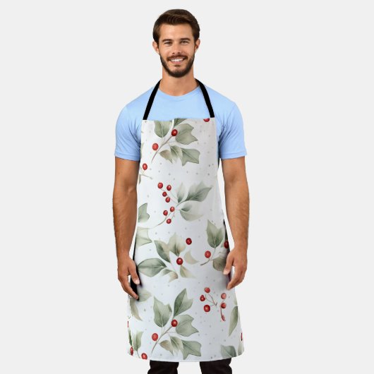 Waterverf groene Holly en rode bessen Schort (Gedragen)