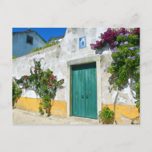 Waterverf groene houten deur briefkaart