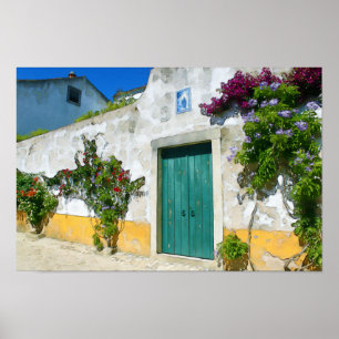 Waterverf groene houten deur poster