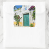 Waterverf groene houten deur vierkante sticker (Tas)